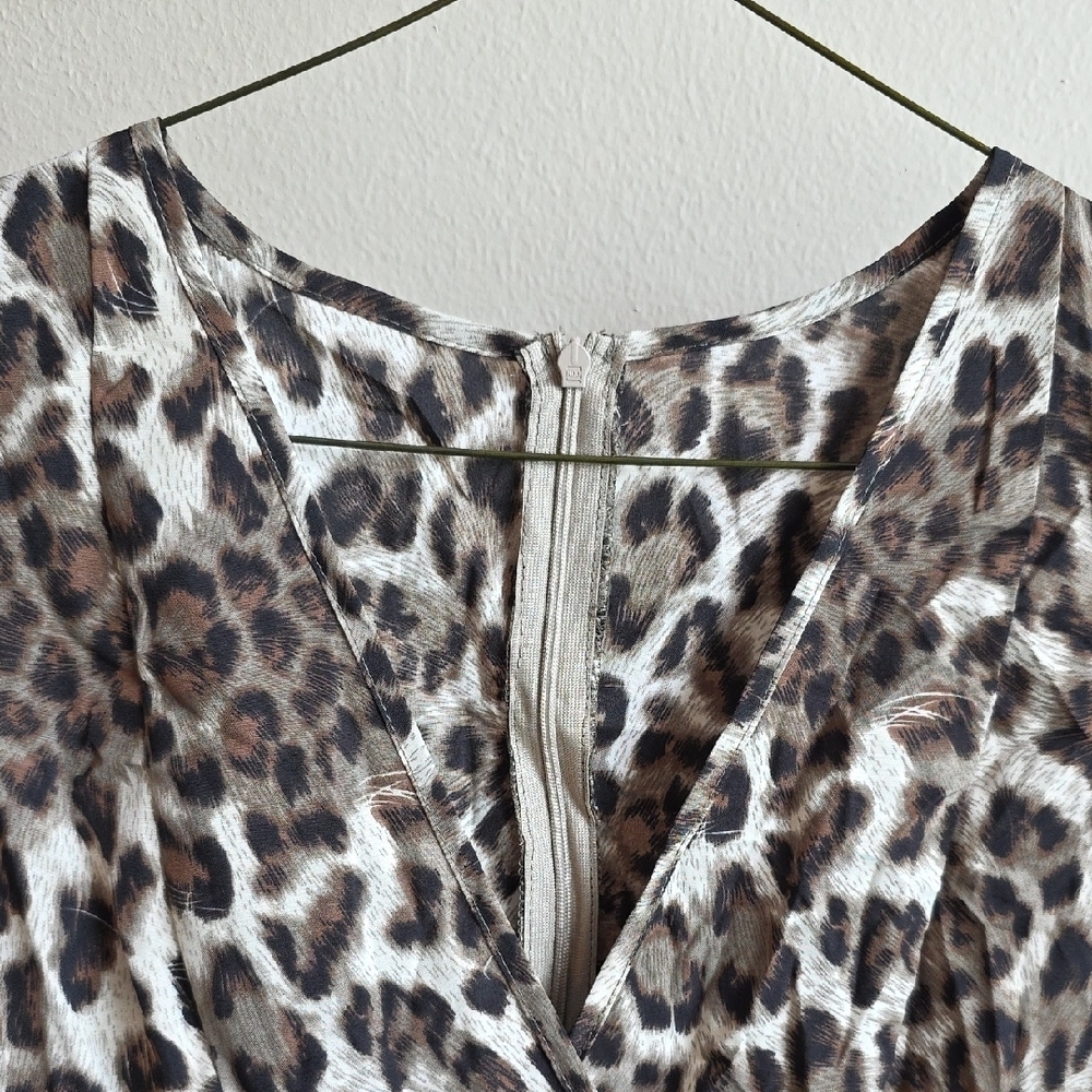 Cupshe Leopard Mini Dress Tiered Flounce & Ruffle Bishop Sleeve Brown Sm Mobwife - Picture 4 of 6